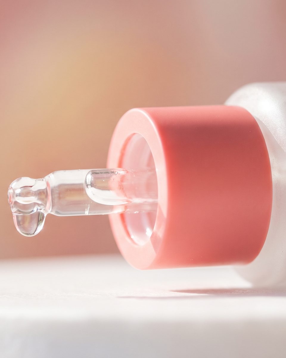 skincare cream jar and glass dropper bottle